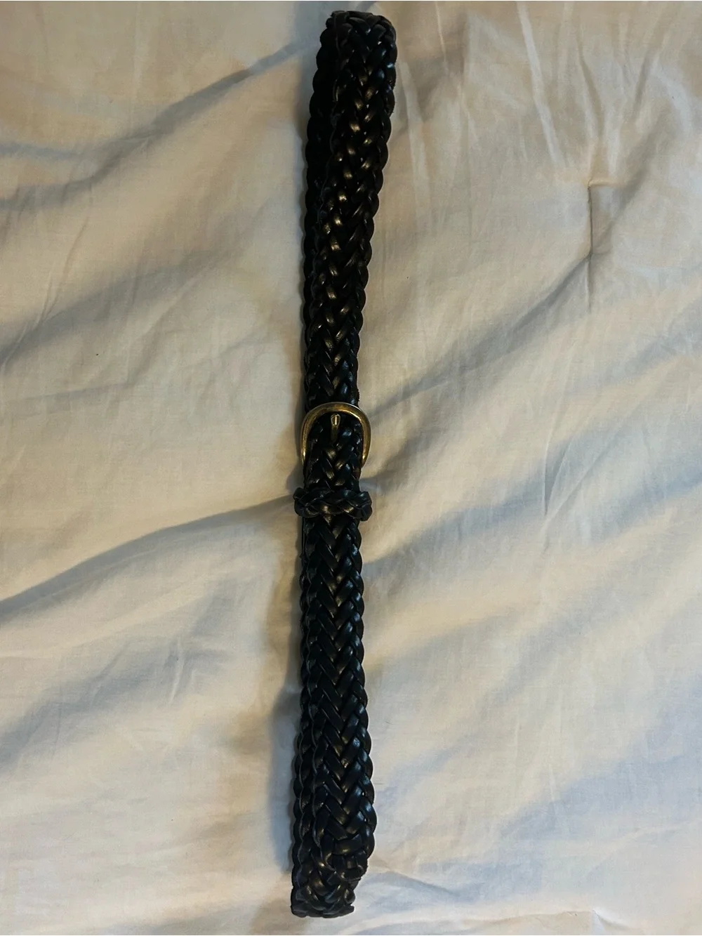 GAP Black Braided Leather Belt with Brass Buckle